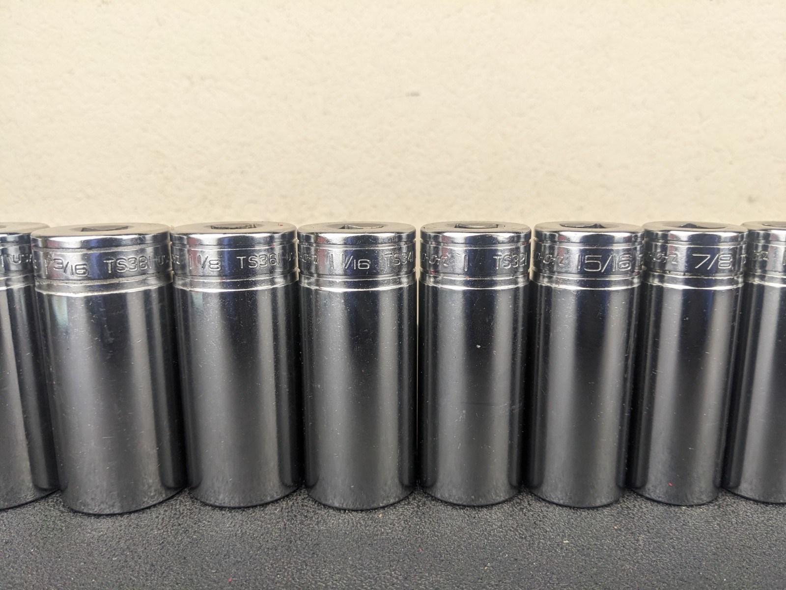 #af708 Snap On Tools NEW 1/2″ Drive Deep Socket Set SAE Chrome 6 Point 1-1/4″