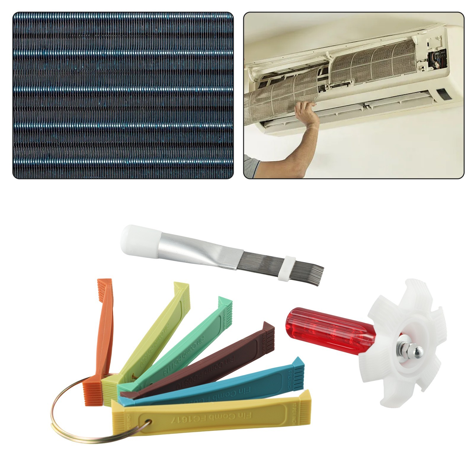Comb Fin Comb Tool Set Condenser FCR6 Fin Cleaning Brush Stainless Steel + ABS
