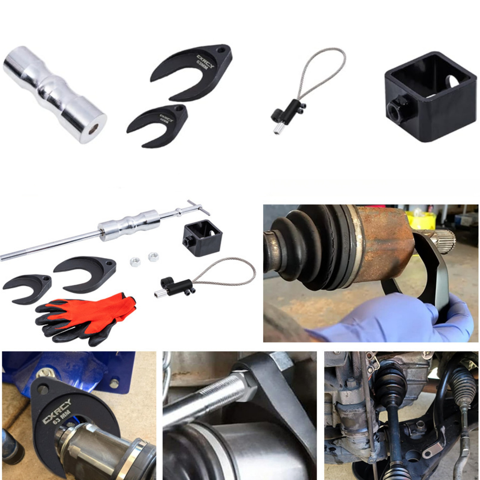 CXRCY Inner CV Axle Puller Kit w/63/48mm Forks & 5/8″-18 Slide Hammer