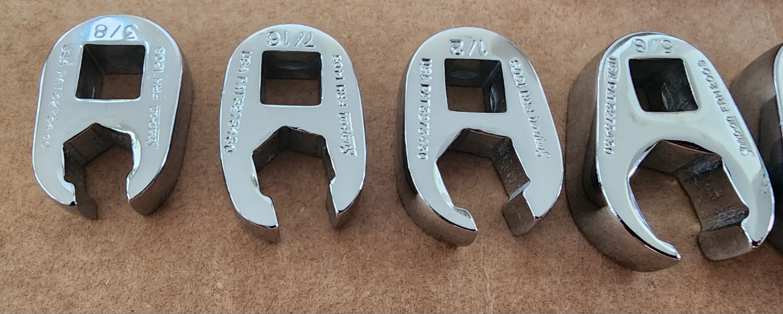 Snap-On 9 pc 3/8 Dr 6Pt SAE Flare Nut Crowfoot Wrench Set 207SFRH 13/16 7/8 Incl