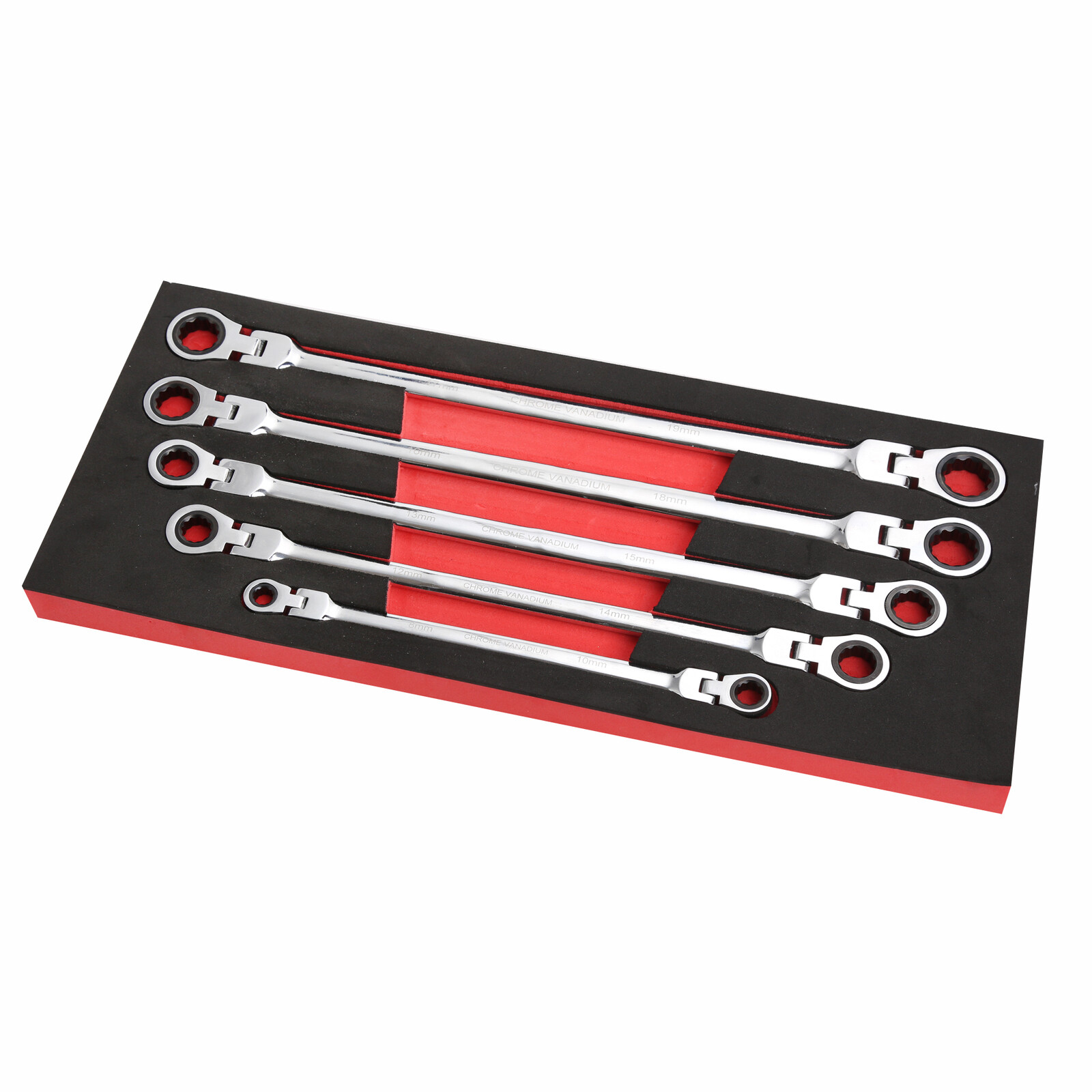 5Pc 8-17mm Metric Flexible Head Ratcheting Wrench Extra Long Double Box End Set