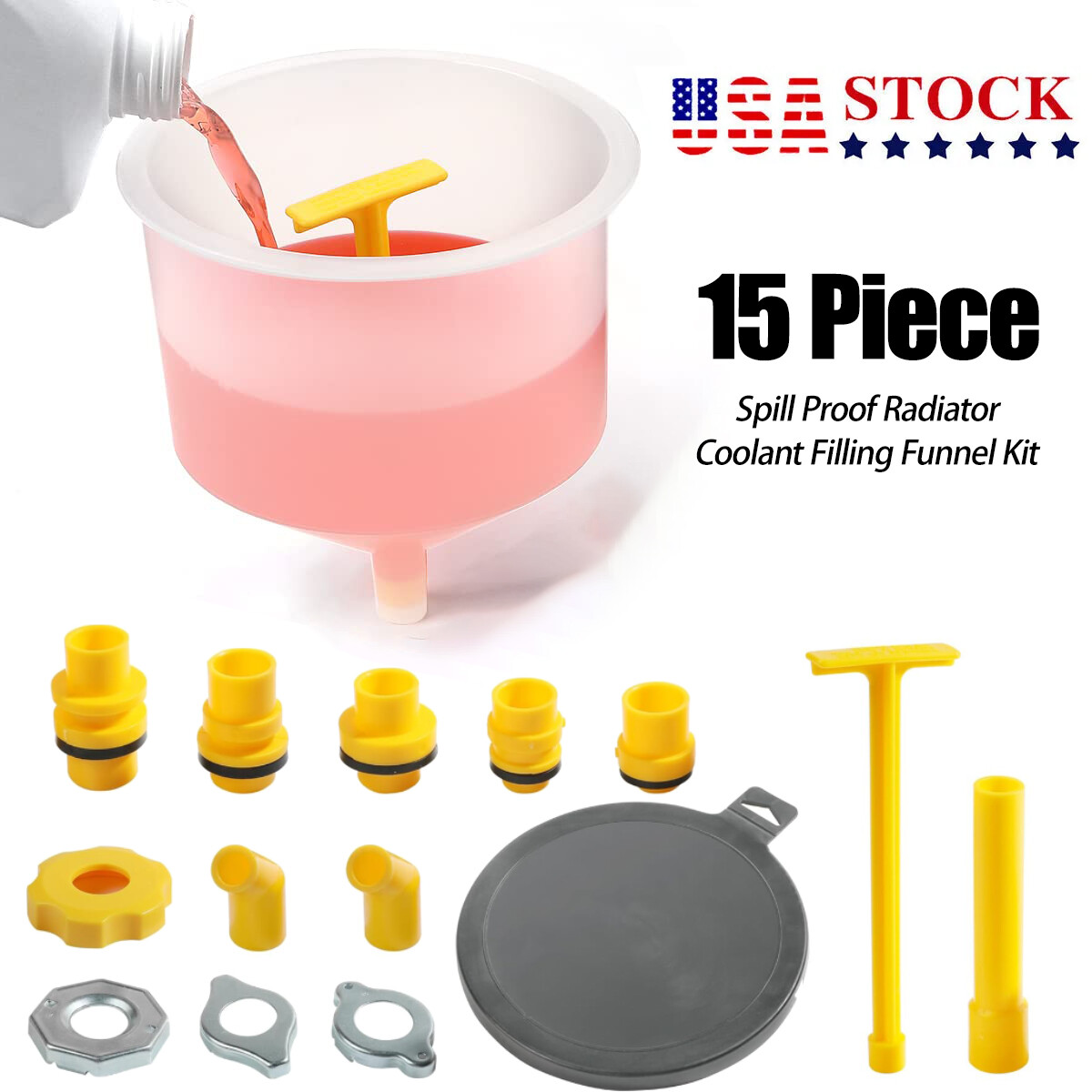 No-Spill Coolant Funnel Kit Spill Proof Funnel Bleeder with Adapters Universal