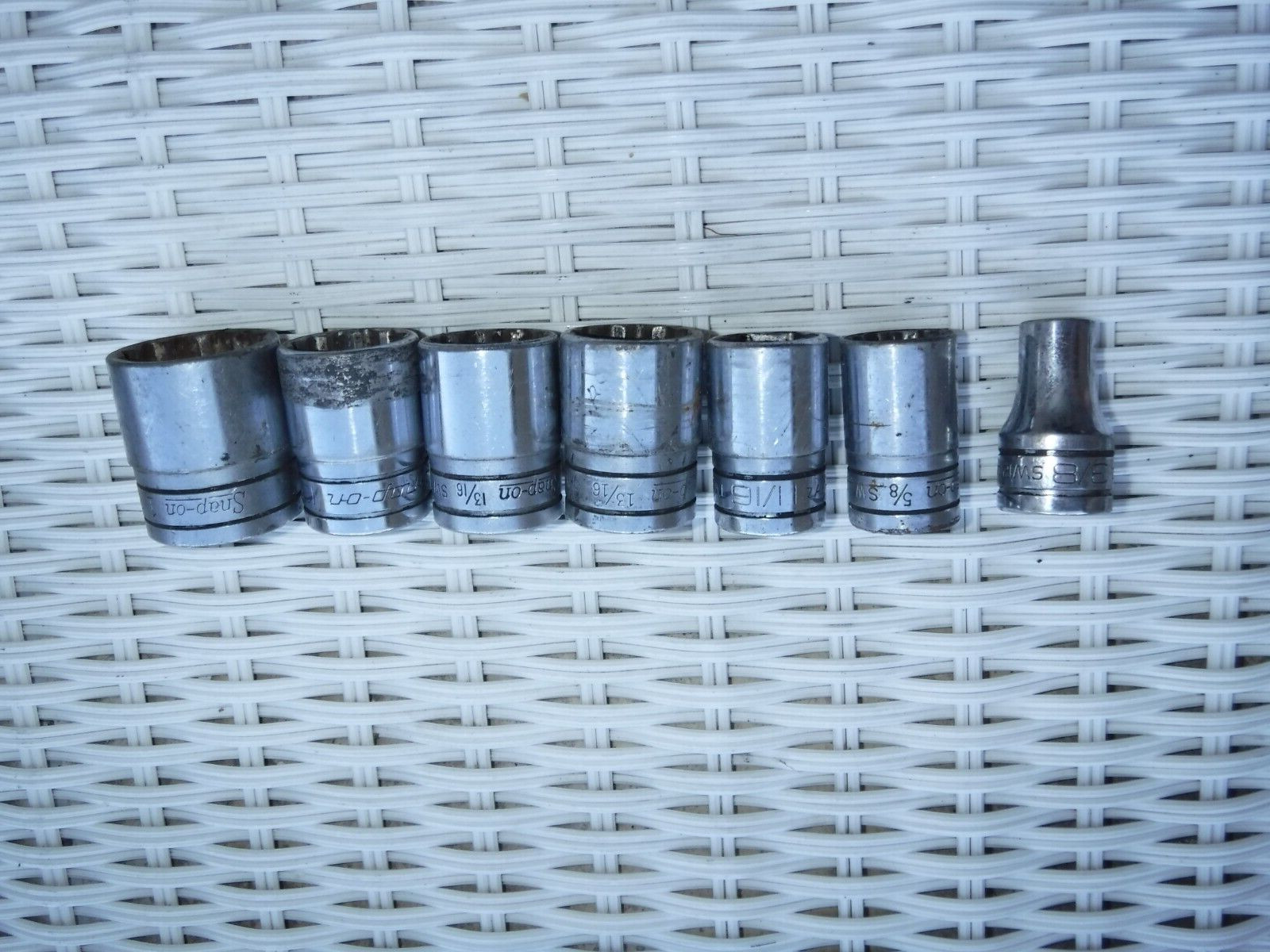 7pc Snap-on Socket Set 1/2in Drive – 3/8, 5/8, 11/16, 13/16, 13/16, 13/16, 1,