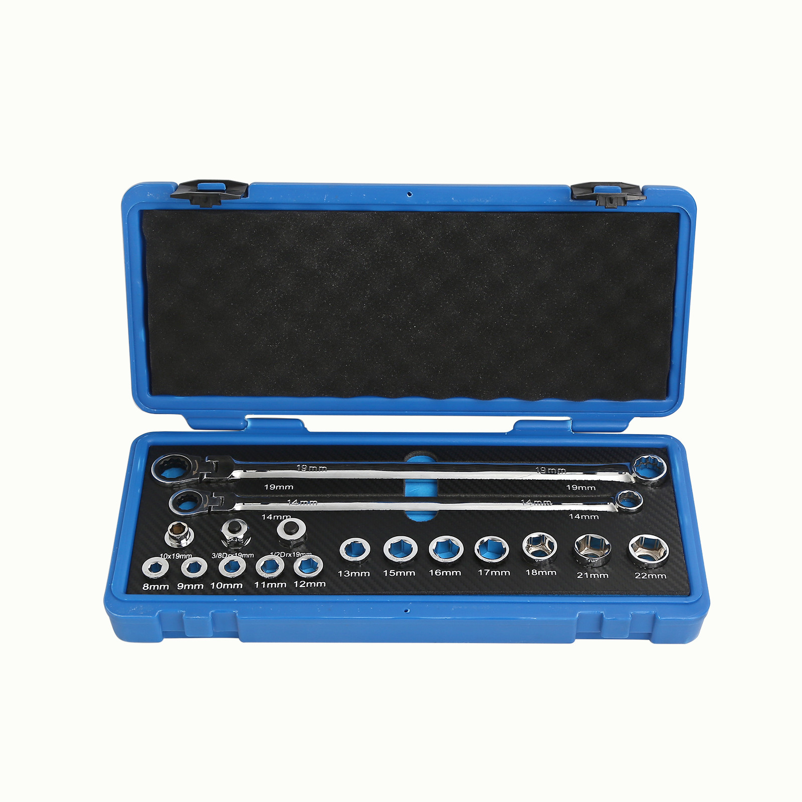 17PC Extra Long Flex-Head Ratcheting Wrench Set, Metric Double Box End w/ 8-22mm