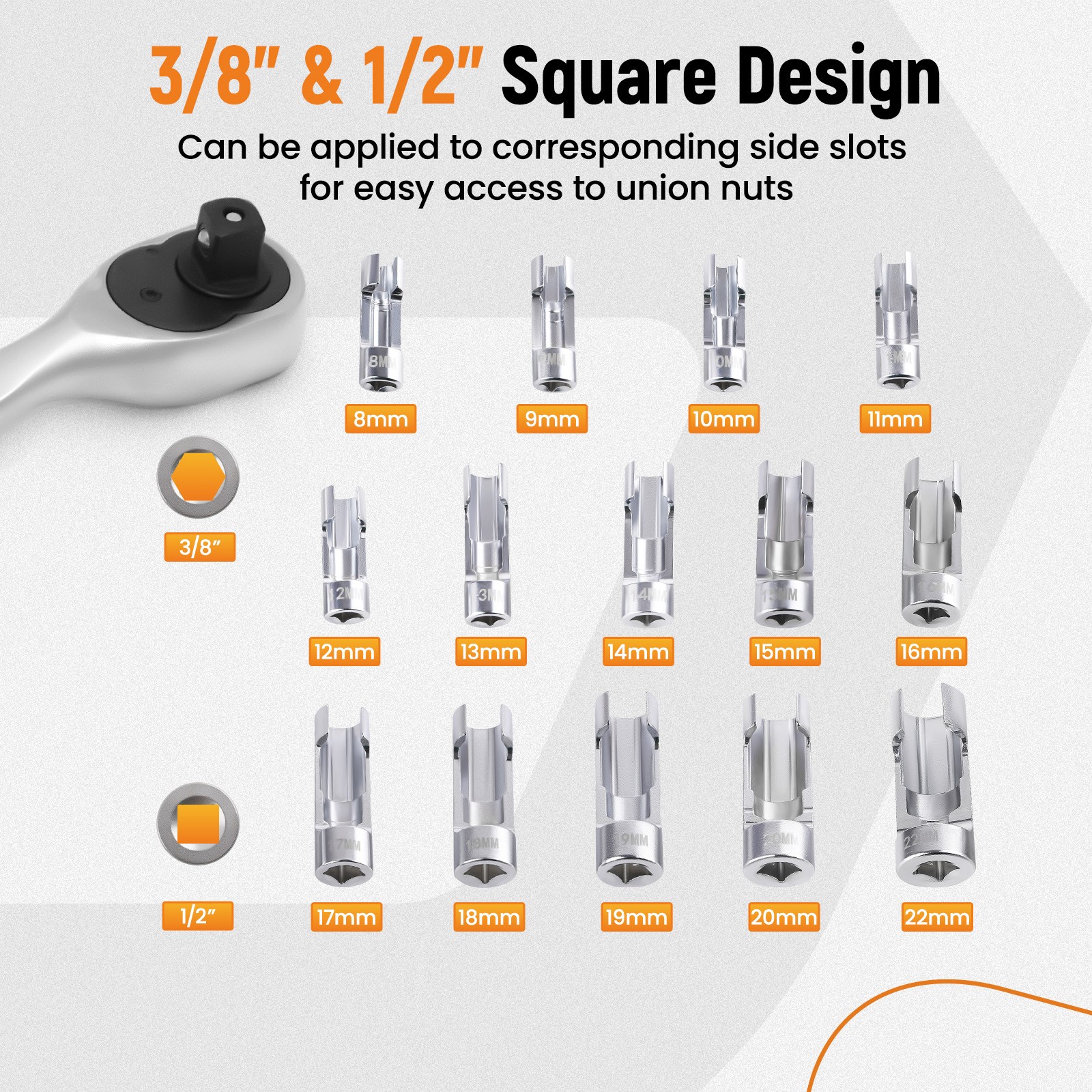 8-22mm 3/8in 1/2in Diesel Injector Fuel Line Socket Wrench Set Nut Socket