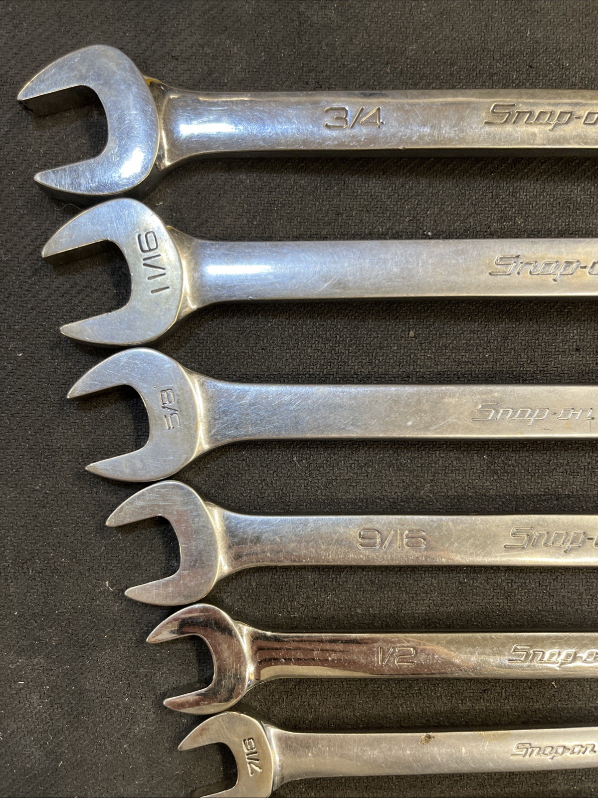 Snap On 7 Piece SAE Flex Head Open End Wrench Set 3/8-3/4 FHO607B With 5/16”