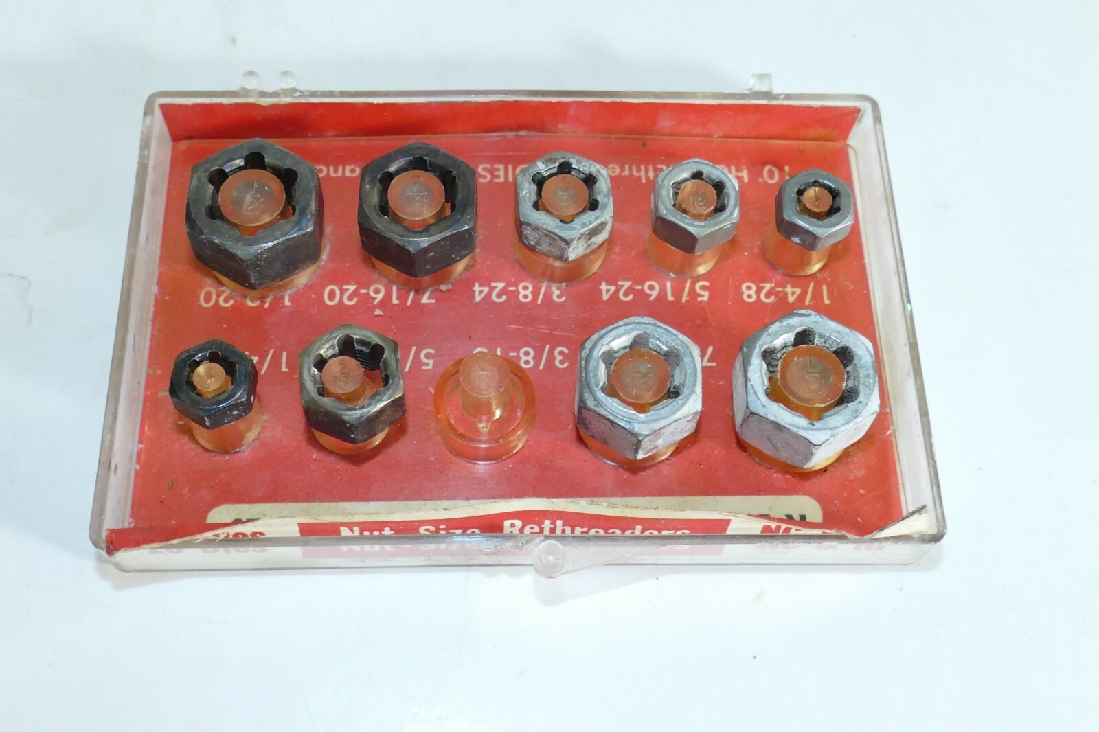 VINTAGE K-D MFG NO. 725, Hex Rethreader Die set Partial set of 9, one missing