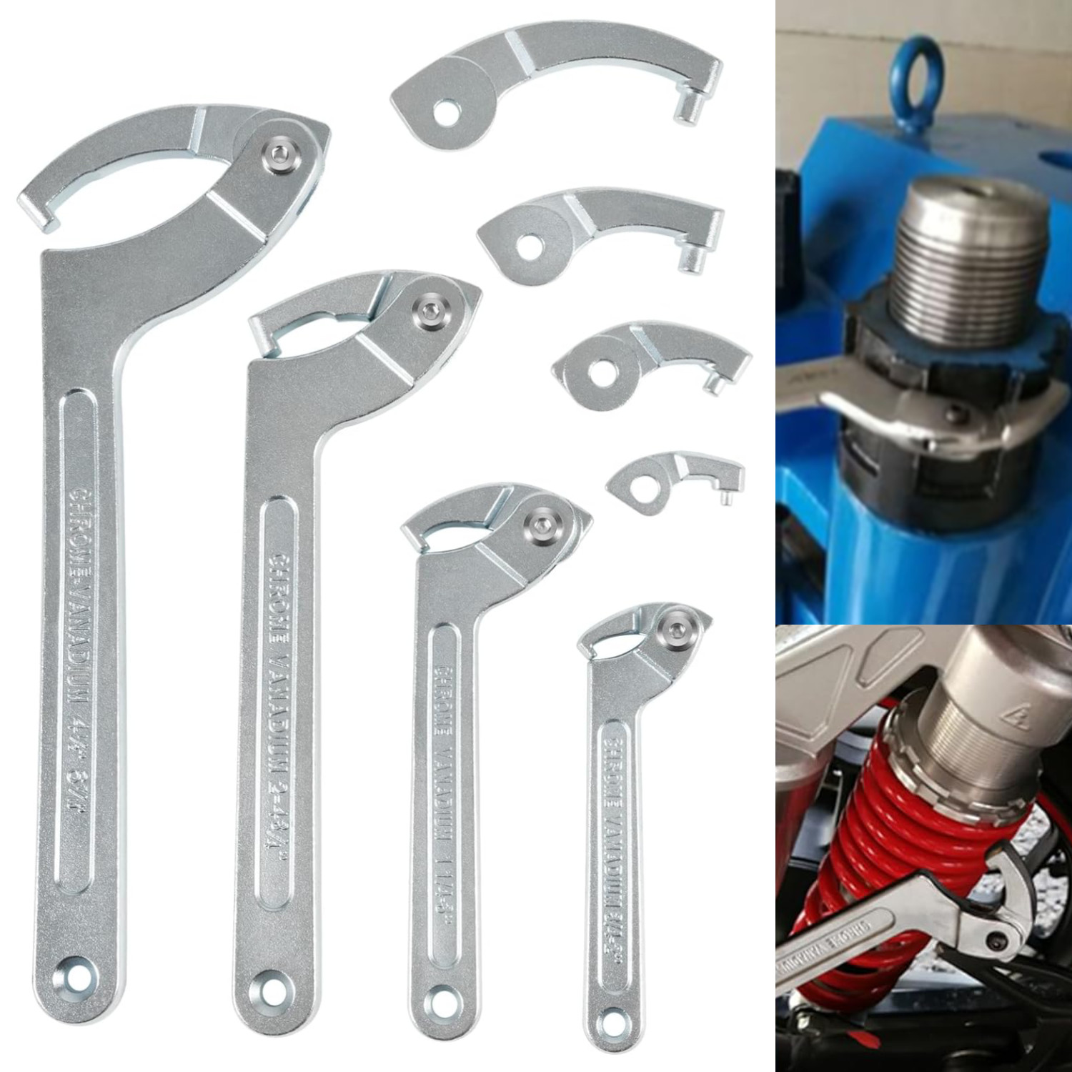 8 Pack Adjustable Hook C Pin Spanner Wrench Tool Set Nut Wrench 3/4″ to 6-1/10″