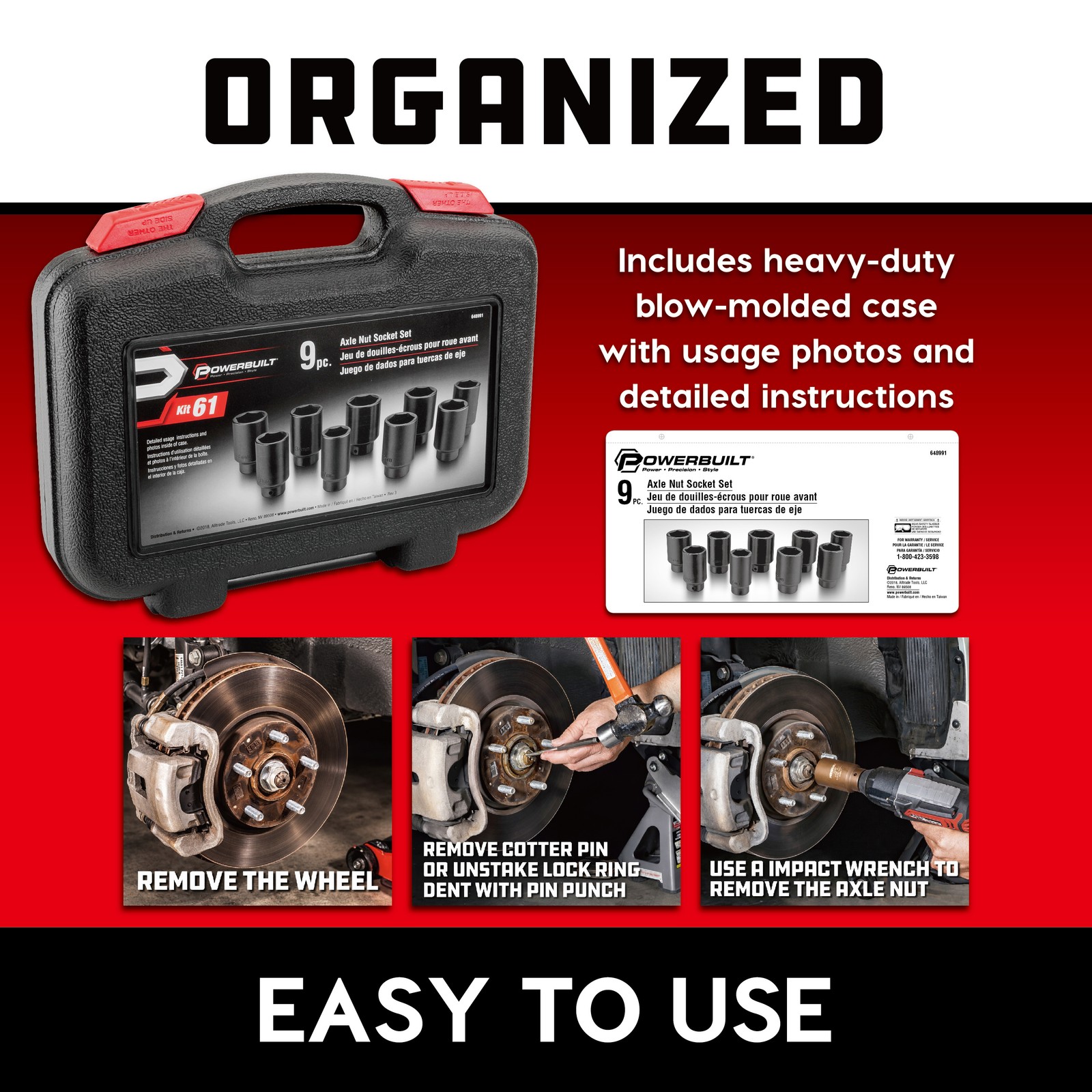 Powerbuilt 9 Piece Deluxe Axle Nut Socket Set – 648991