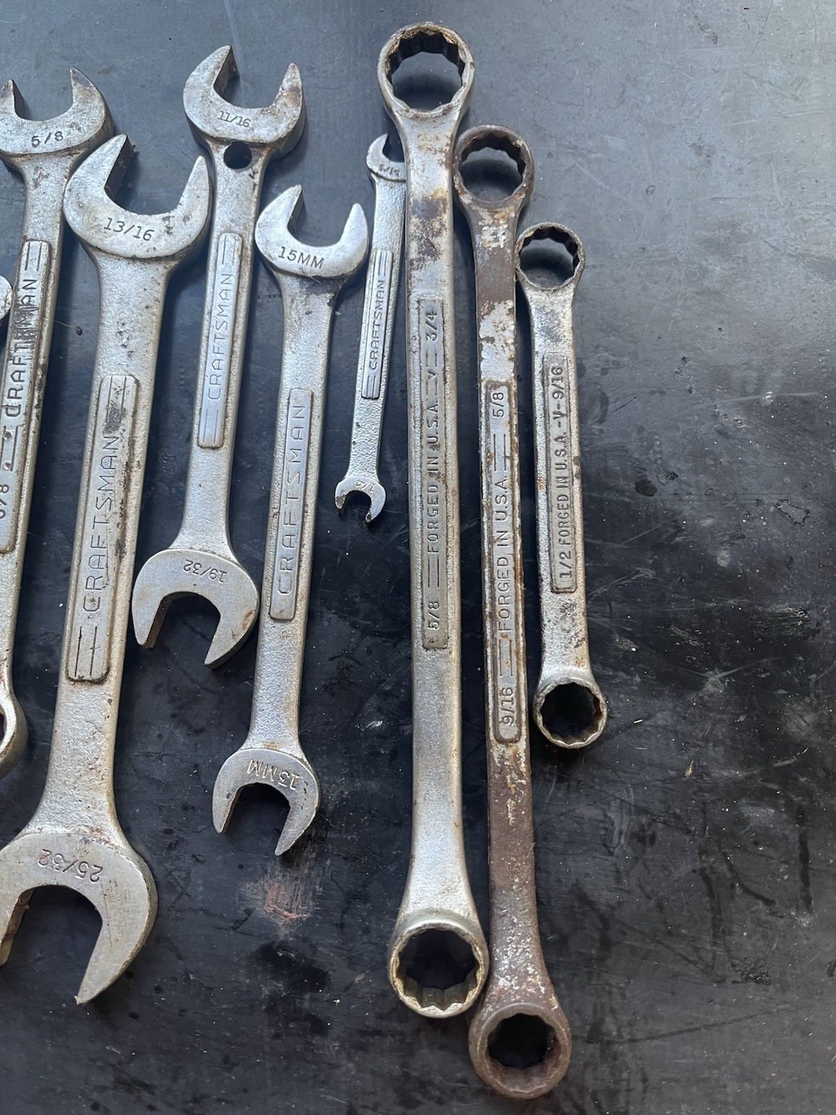 17 pc. Lot Vintage Craftsman USA Combination Wrenches, SAE & Metric Rusty