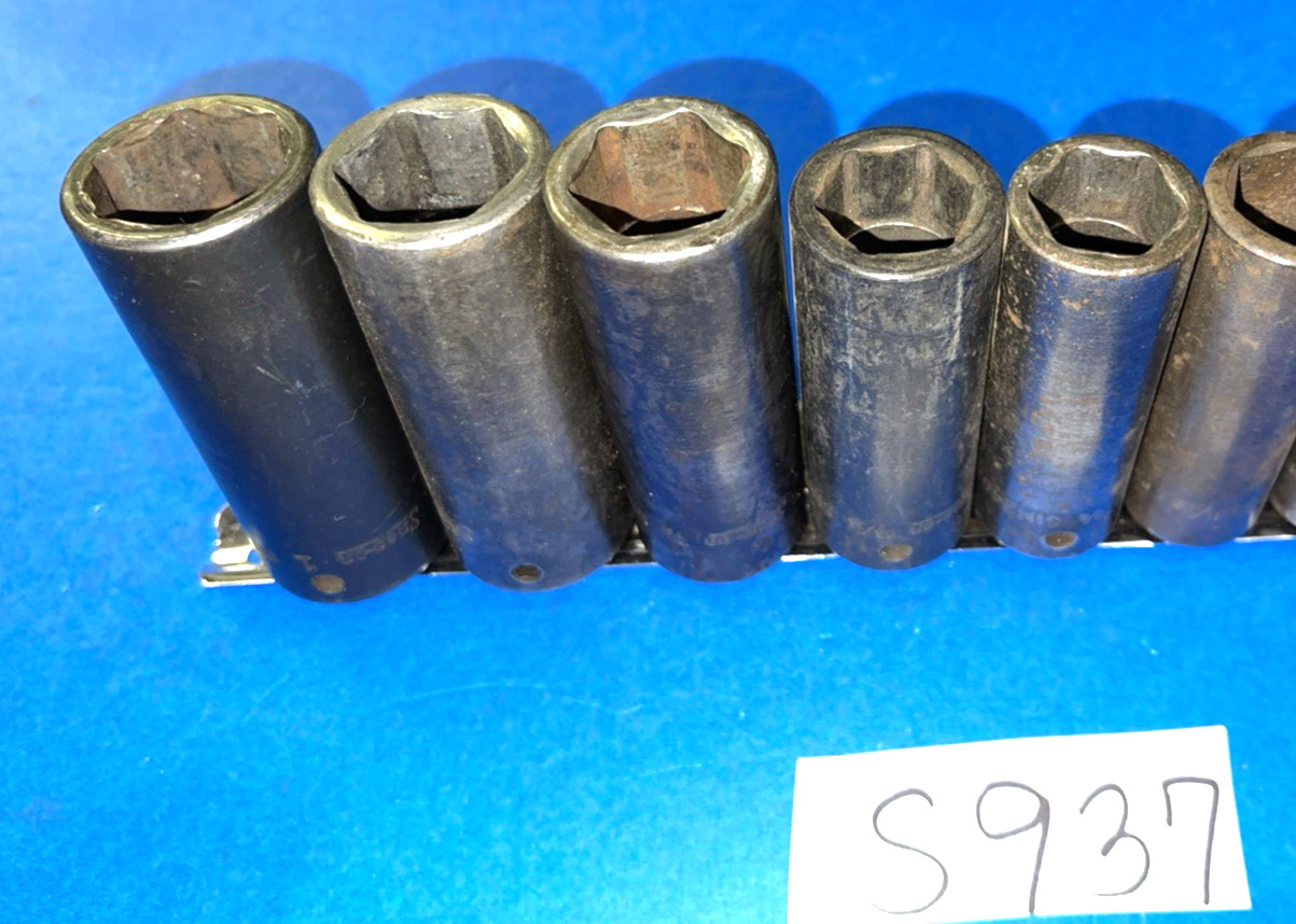 SNAP-ON TOOLS 9 PIECE 1/2 DRIVE SAE. DEEP IMPACT SOCKET SET 309SIMYA