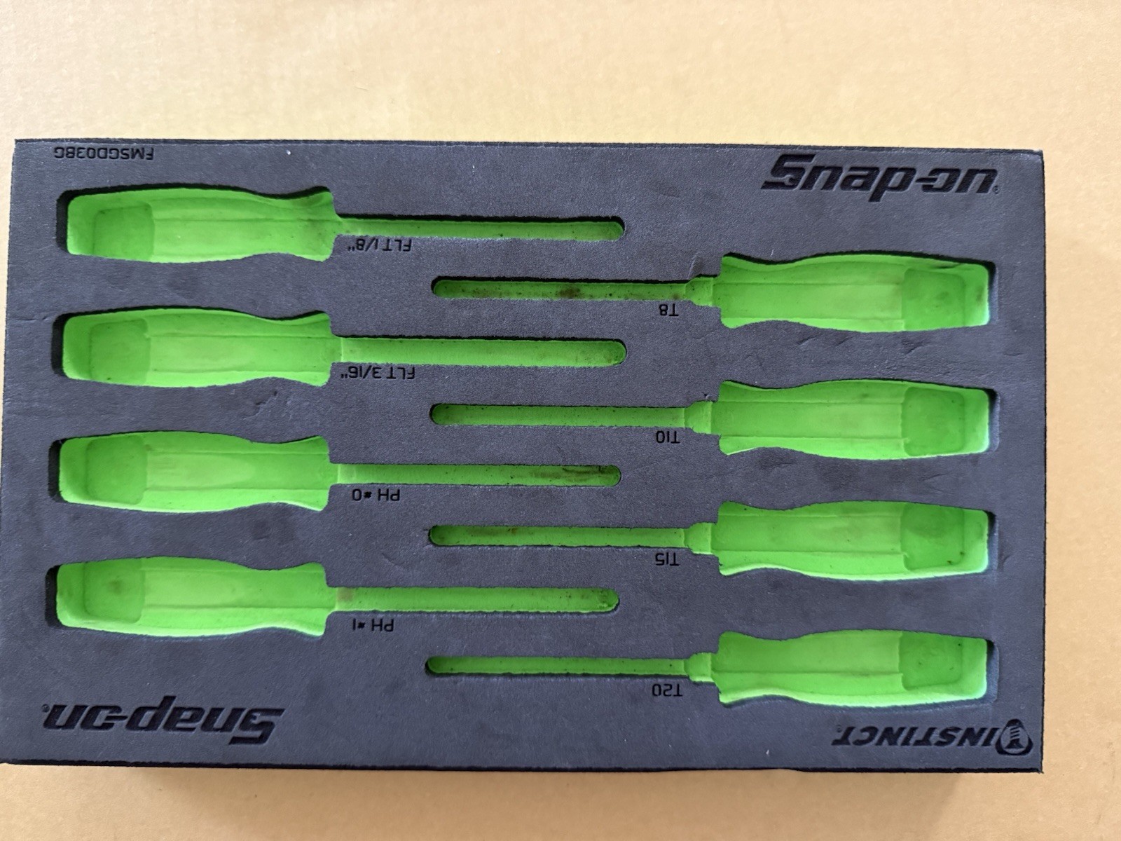 Snap On Mini Torx Flat And Phillips Screwdrivers Set Foam Used Green FMSGD03BG