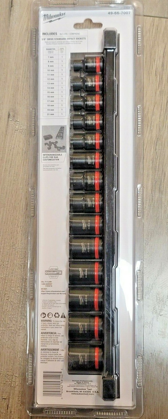 Milwaukee 14pc 3/8″ drive Shockwave Impact Socket Set w/Rail 7-21mm #49-66-7007