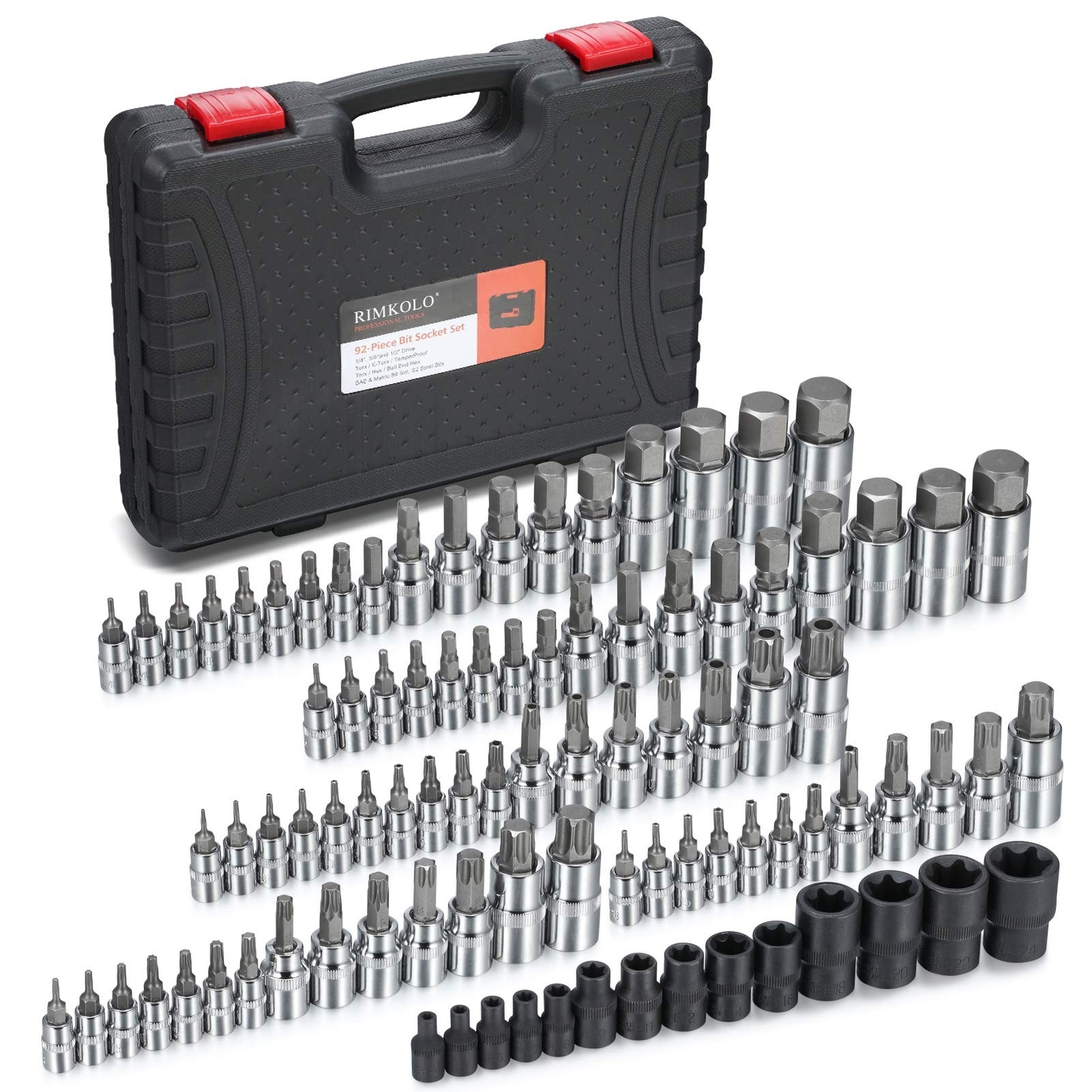 92-Piece Allen and Torx Bit Socket Set, 1/4″ 3/8″ and 1/2″ Drive Torx/Tamper …
