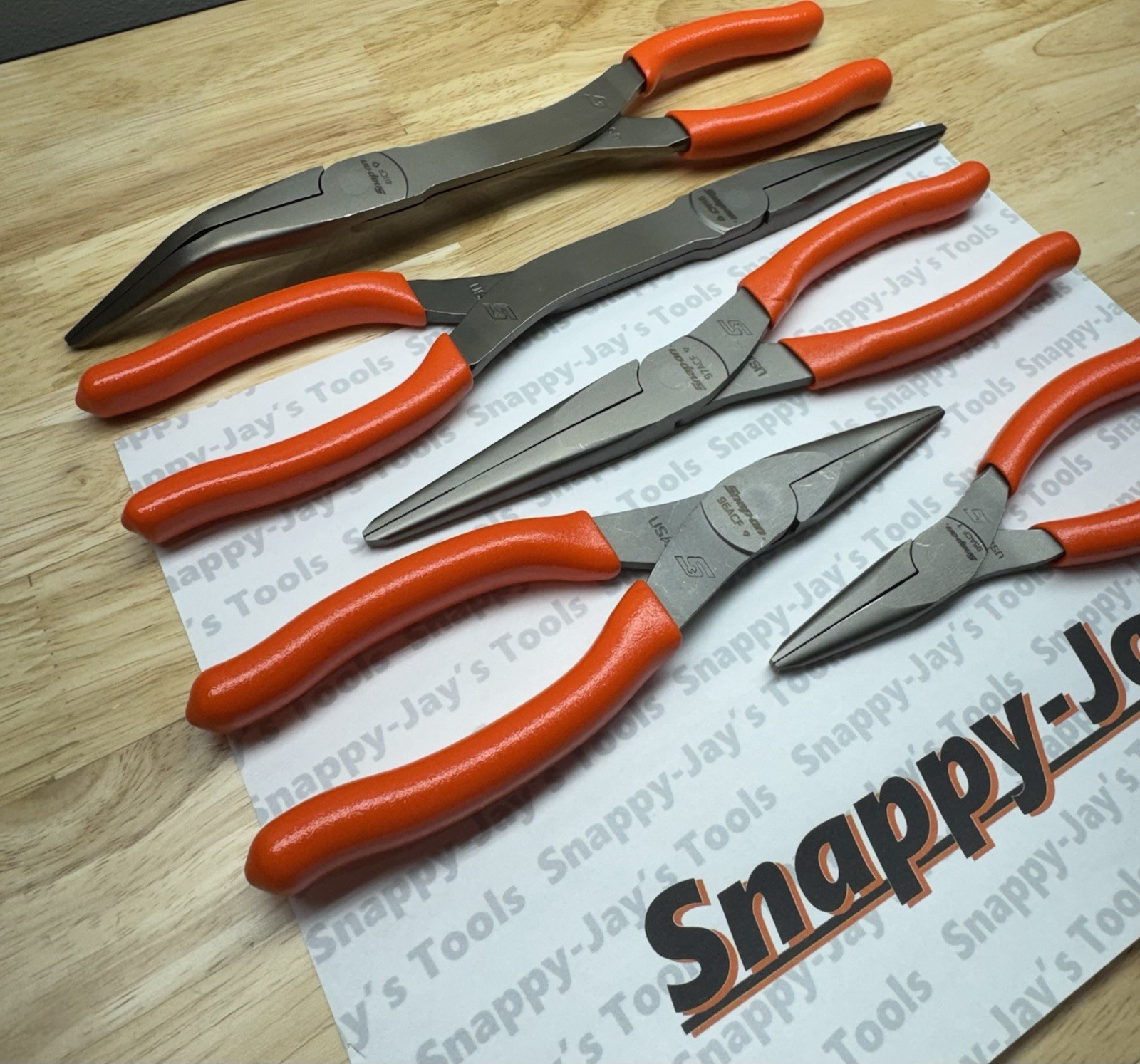 Snap-on Tools USA NEW 5pc ORANGE Talon Grip Needle Nose Plier Set LONGNOSE5O