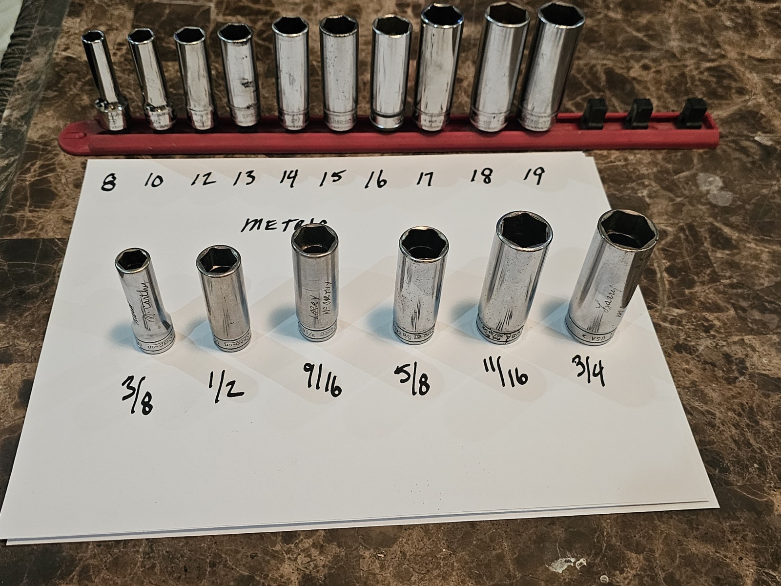 16 Snap On SFSM 3/8 Drive Deep Well Metric SAE Sockets 8 10 12-19 ** 3/8″ – 3/4″