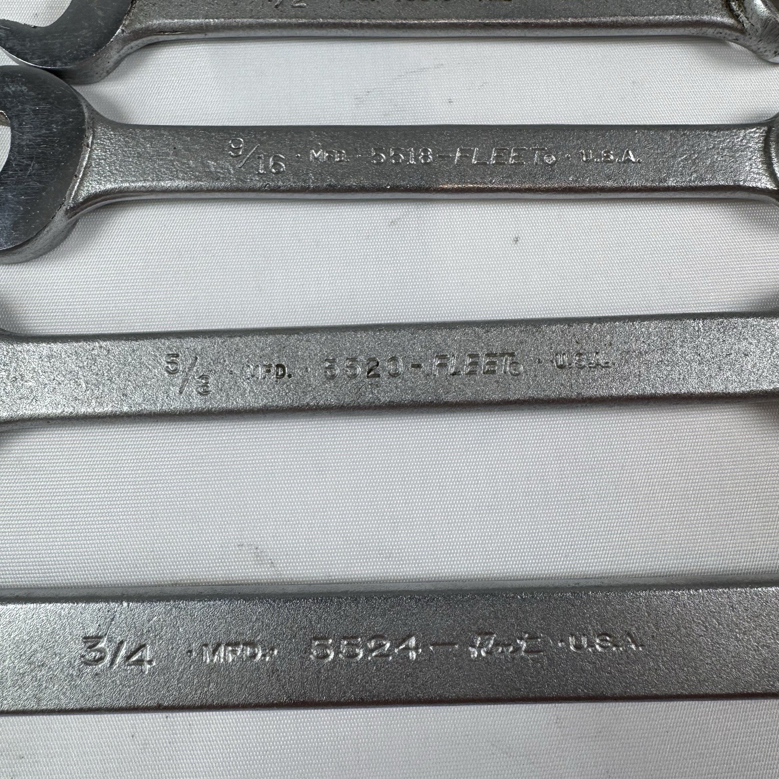 Vintage Set of 6 FLEET Wrenches USA 3/4, 5/8, 9/16, 1/2, 7/16, 3/8