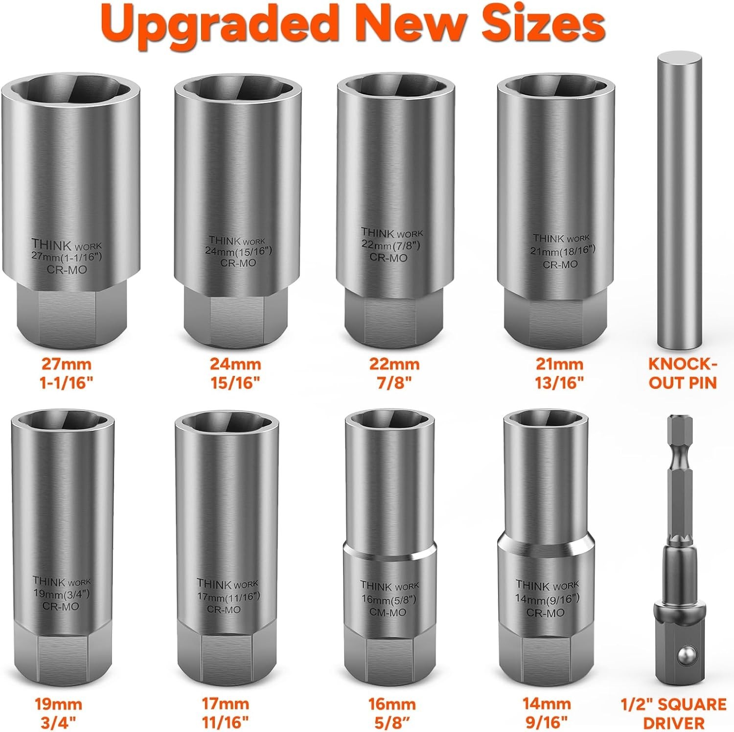 1/2 Inch Drive Lug Nut Extractor Set, Large Sizes, 10pcs Wheel Lock Removal Kit,