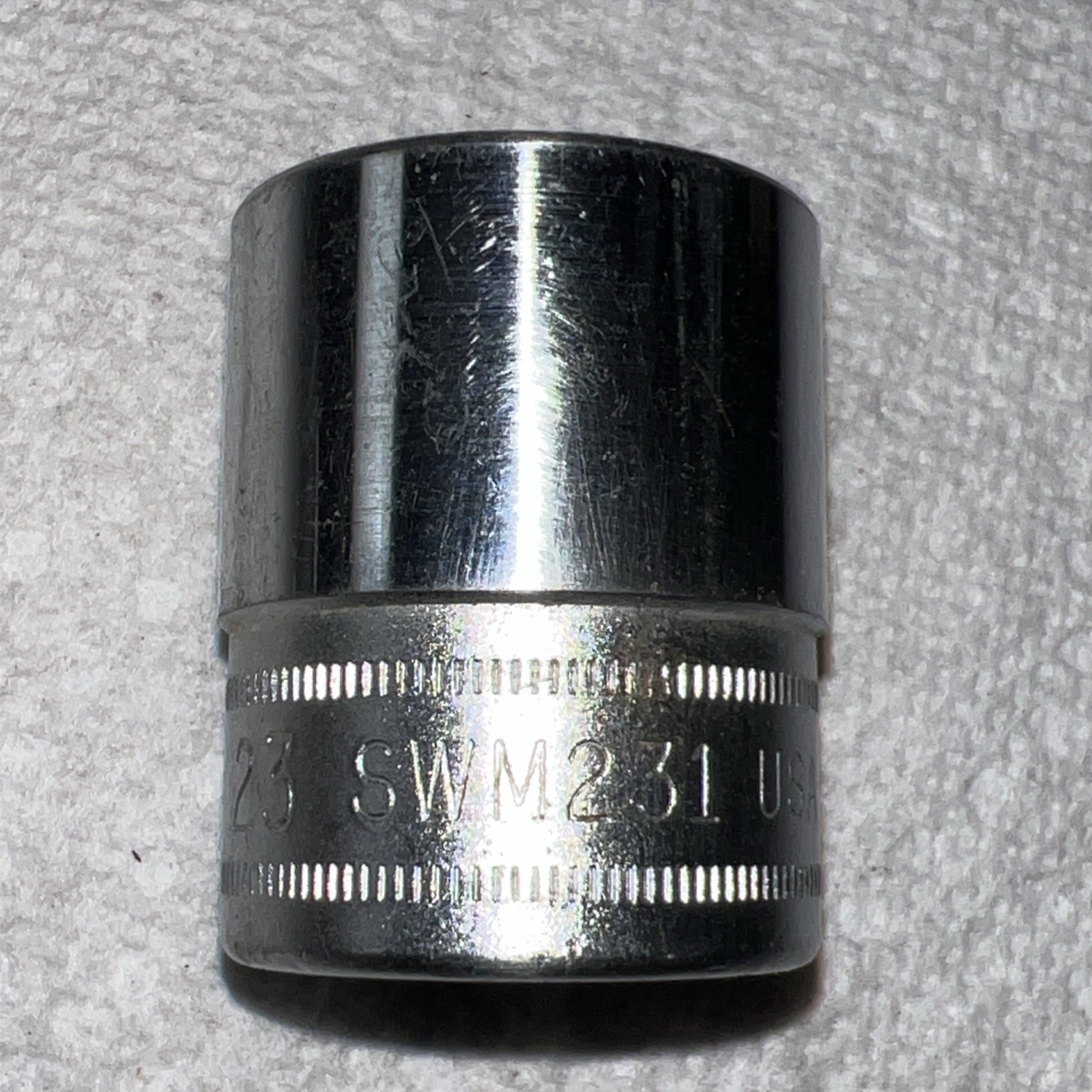 Vintage Snap-on SWM231 1/2″ drive 23mm 12-point chrome socket Made in USA