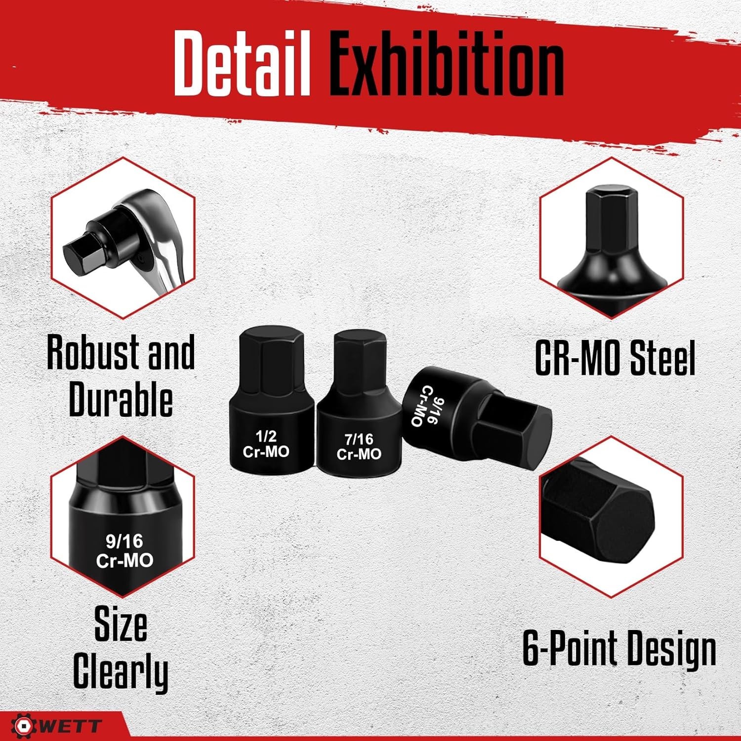 16 Pieces 3/8″ Drive Low Profile Stubby Hex Socket Impact Bit Cr-Mo Steel