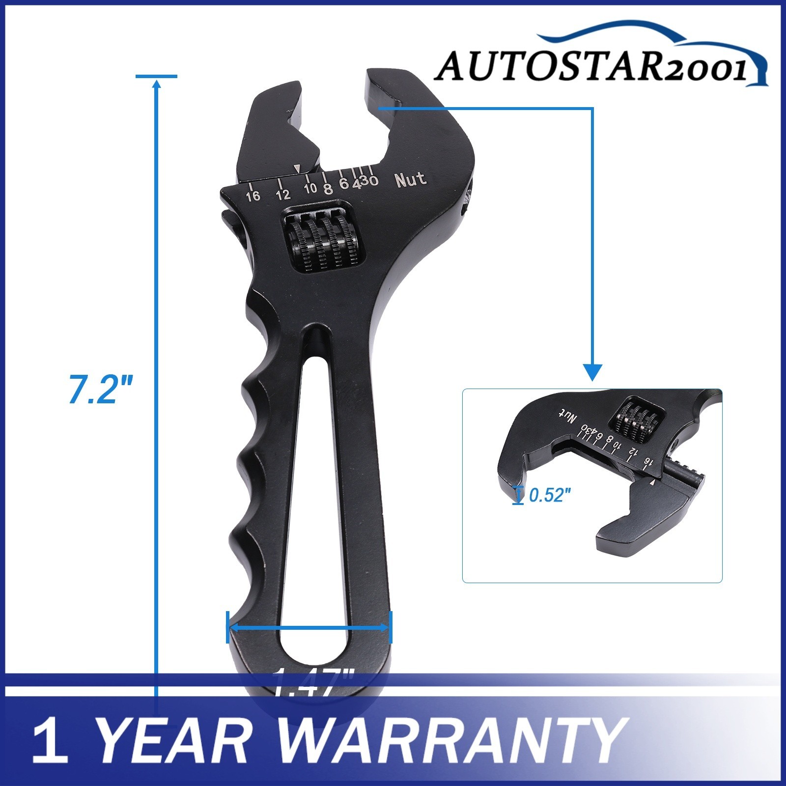 Black 3AN-16AN Adjustable Wrench Tool Spanner Aluminum For Hose End Fitting