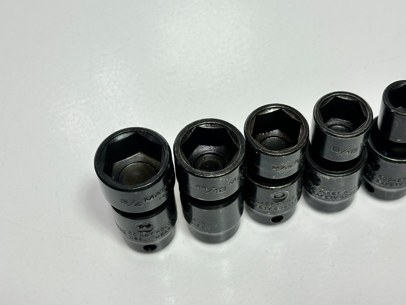 Matco Tools USA 5pc 3/8” Drive SAE Swivel Universal Impact Set Lot, 7/16-3/4”