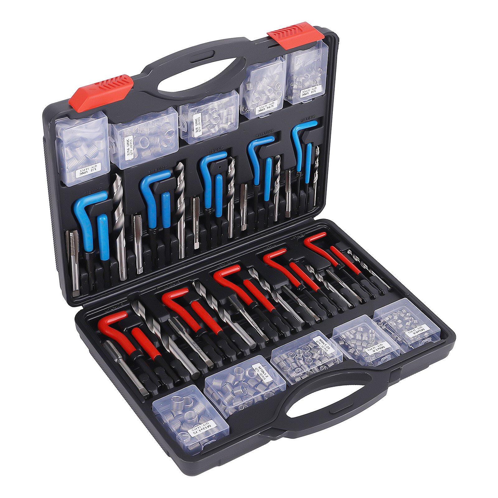 Thread Repair Tool Kit: 320-Piece Metric SAE Heli Coil Rethreading Insert Drill