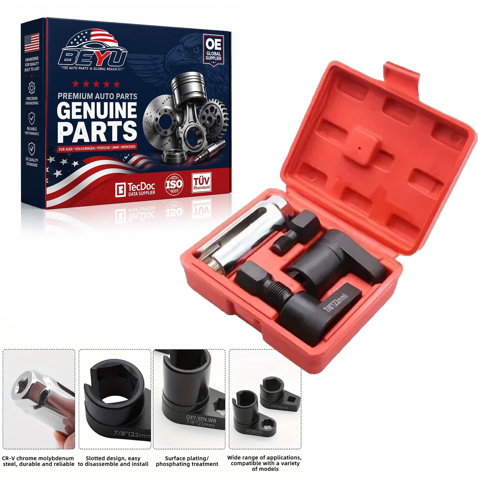 BEYU Oxygen Sensor Wrench Kit High Durability Socket Set for Sensor Maintenance