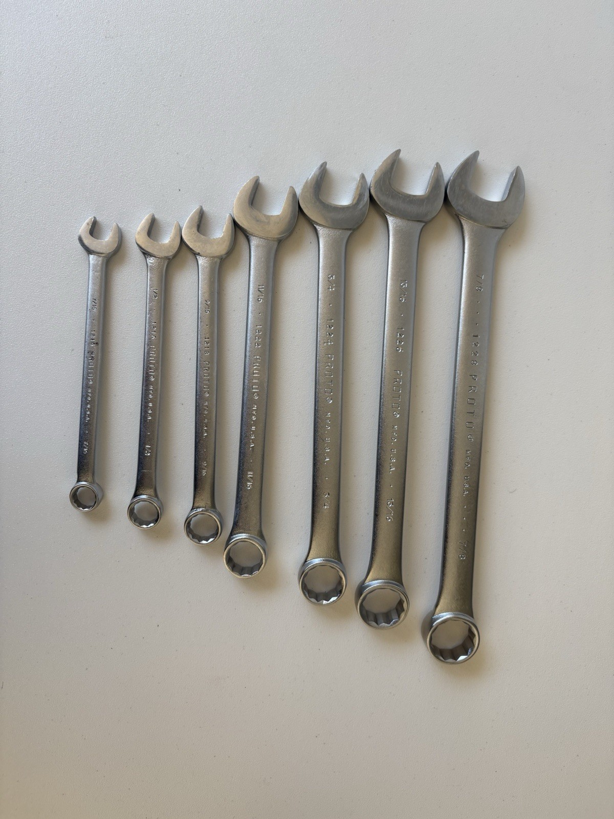 Vintage Proto Professional 7pc Combination Wrench Set 1214-1228 12pt USA Made