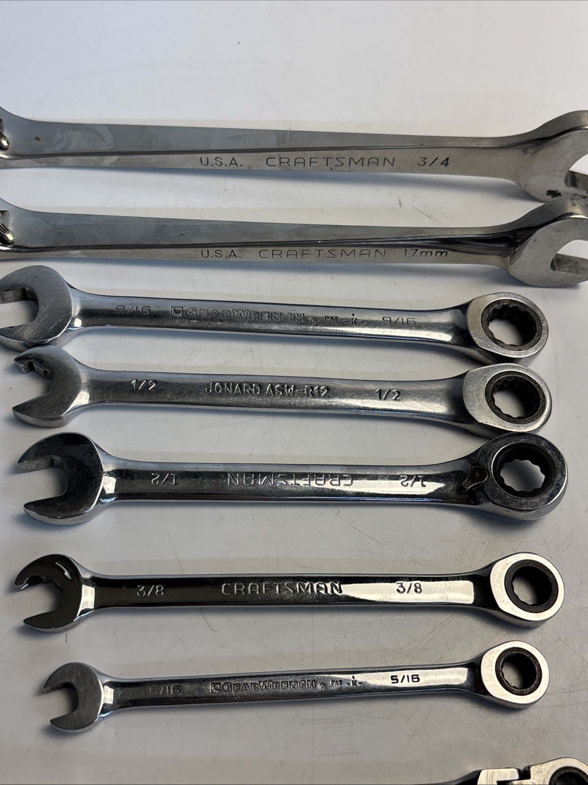 Vintage Mixed Ratcheting Combination Wrench Lot Craftsman GearWrench Jonard USA
