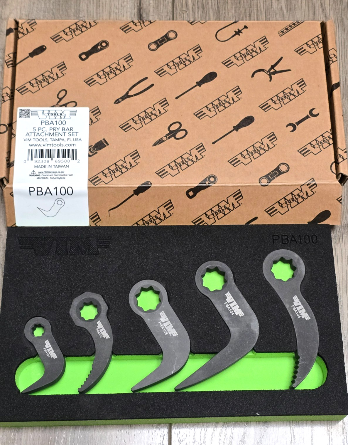 VIM Tools 5pc Pry Bar Attachment Set w/ Foam Tray 1/4″, 3/8″ & 1/2″ dr #PBA100