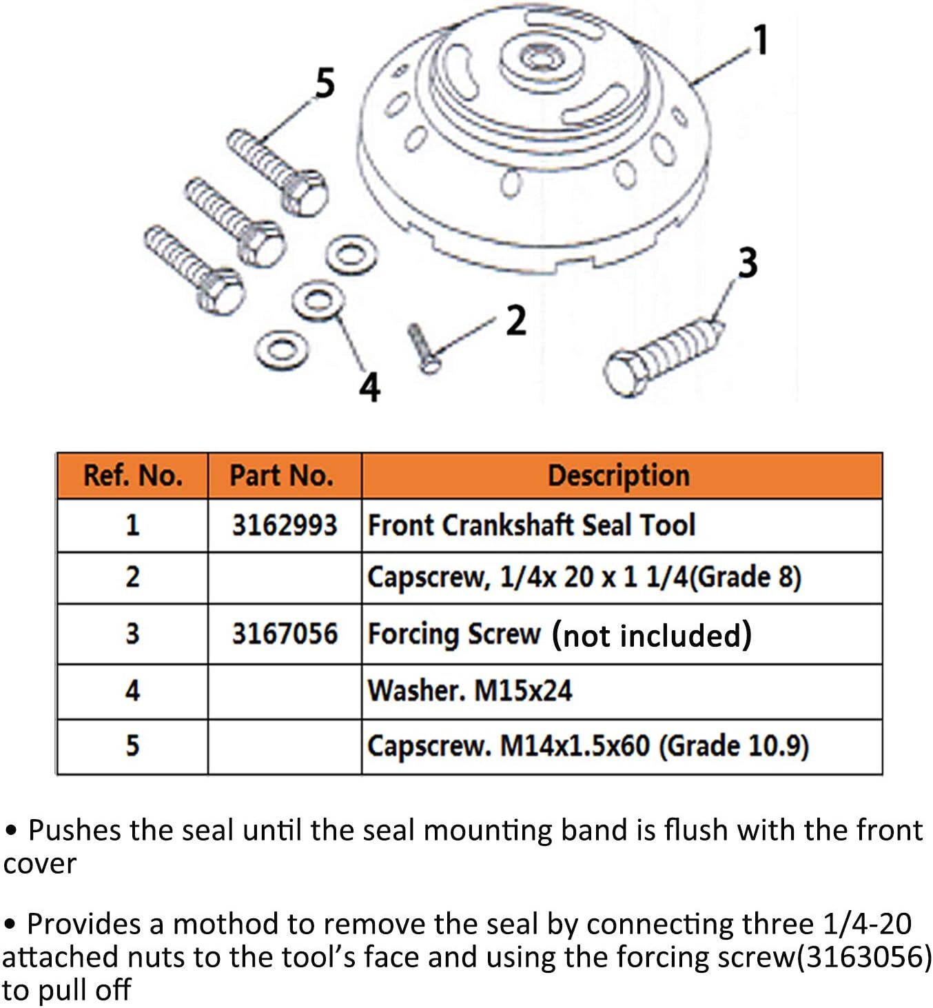 3162992 Front Crankshaft Seal Removal & Install Tool for Cummins ISX QSX M20146