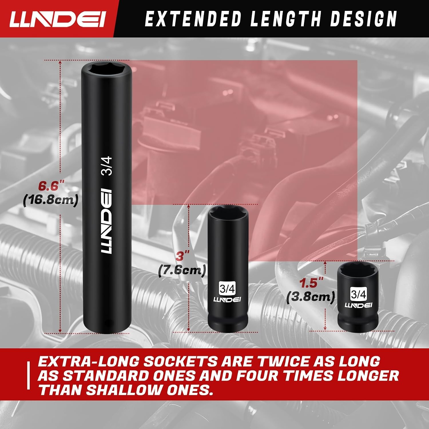 1/2 Inch Drive Extended Length Impact Socket Set 6PCS Extra Deep Socket Set Incl
