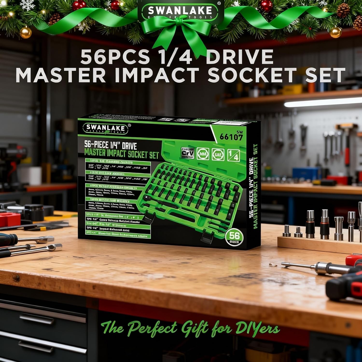 High-Quality 56-Piece 1/4″ Drive Socket Set by Swanlake