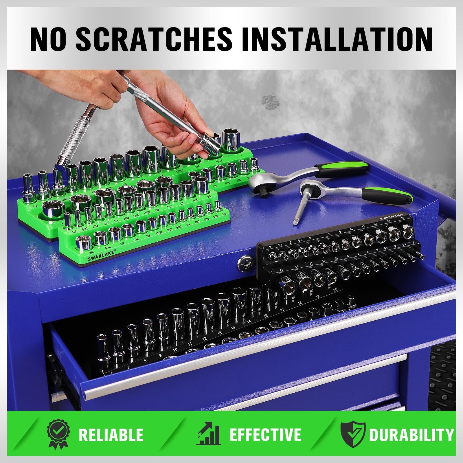 SWANLAKE 4-Piece Magnetic Socket Organizer Set, 4PCS Green/Black, Green&black