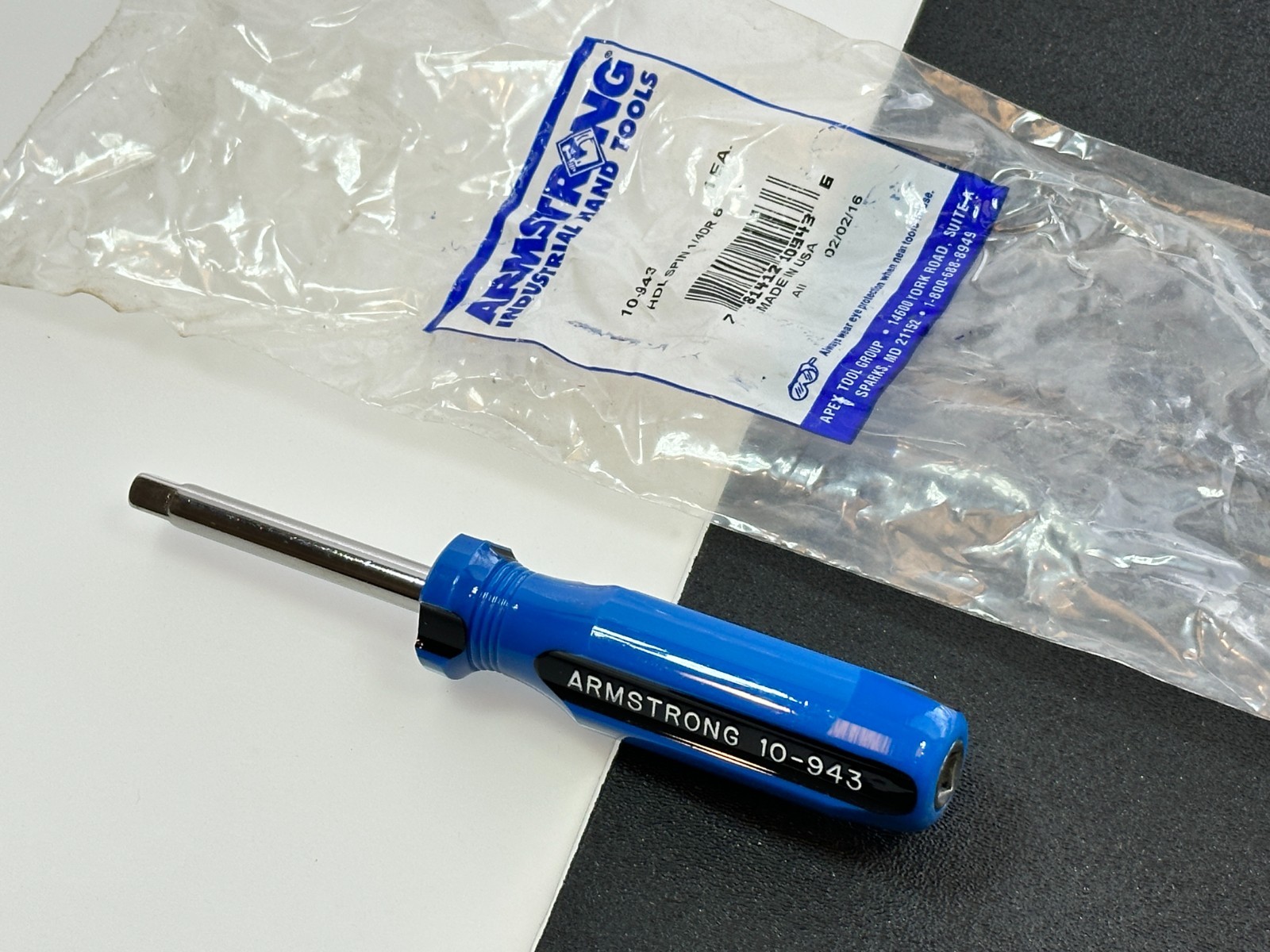 NOS Armstrong Tools USA 10-943 1/4” Drive Spinner Extension Handle, Blue/Black