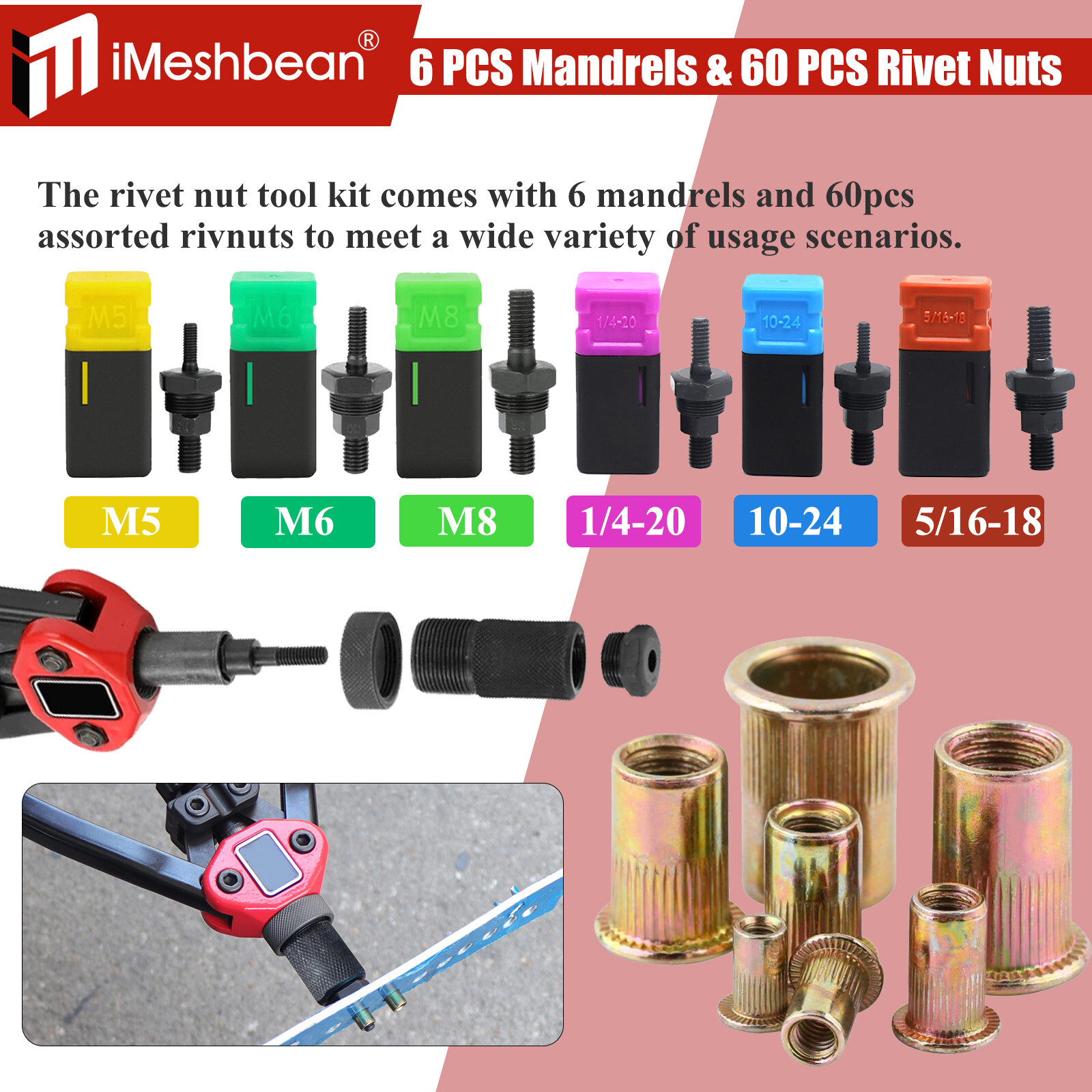 1510pcs Rivet Gun Kit Rivnut Thread Setting Tool Nut Setter NutSert Metric SAE