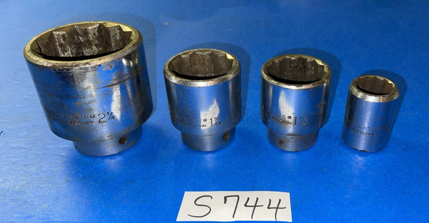 PROTO TOOLS 4 PIECE 3/4 DRIVE SAE. CHROME SOCKETS 15/16, 1-1/2, 1-5/8, 2-1/4