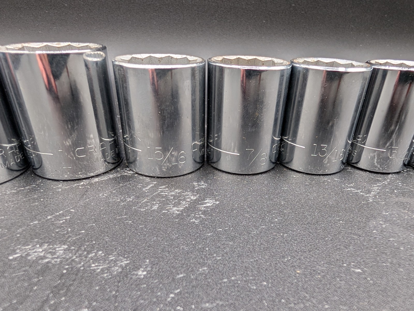 Craftsman Vintage 12pc Socket Set 1/2″ Dr 12 Pt Shallow 7/16″ to 1 1/8” G, V USA