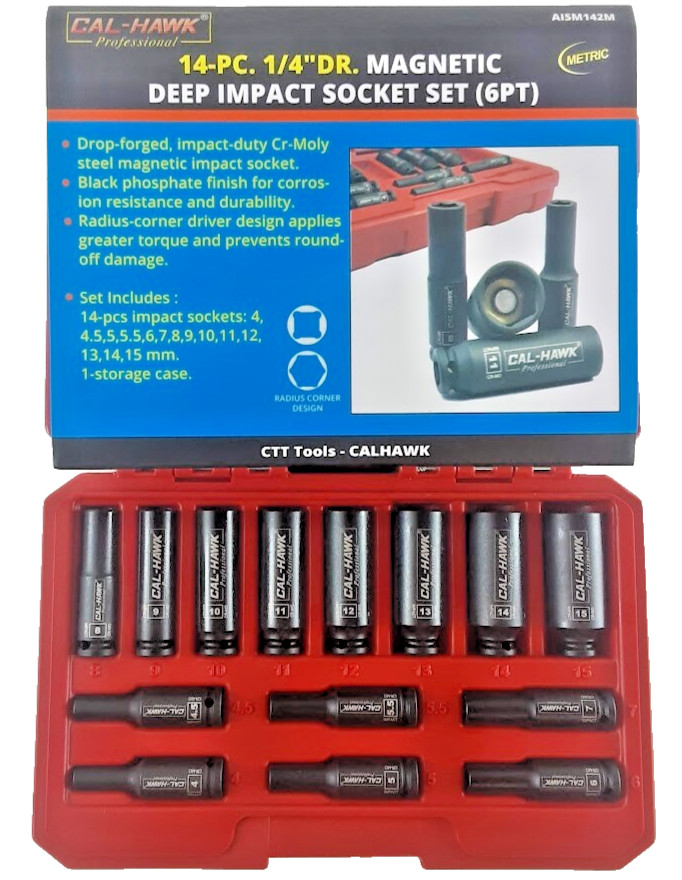 14-PC 1/4″ DR. Magnetic Deep Impact Socket 6-Point METRIC SET ( 4mm to 15mm)