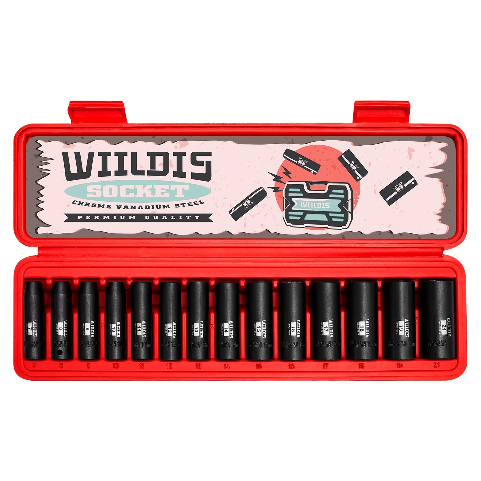 14-Piece 3/8″ Drive Deep Impact Socket Set, 7mm-21mm, Metric, CR-V, 6-Point