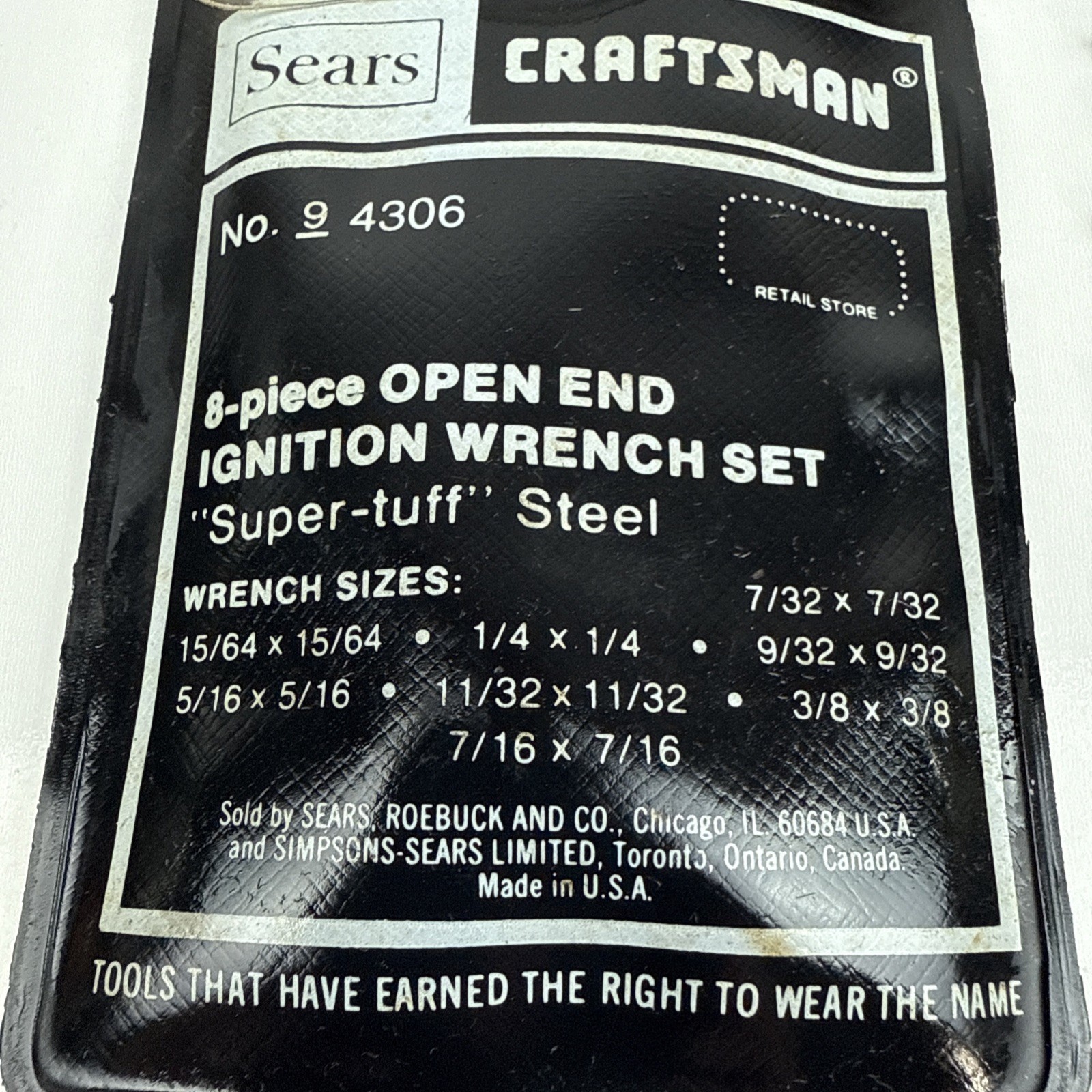 VINTAGE Craftsman USA 8 Piece SAE Open End Ignition Wrench Set 9 4306 Mint Cond.