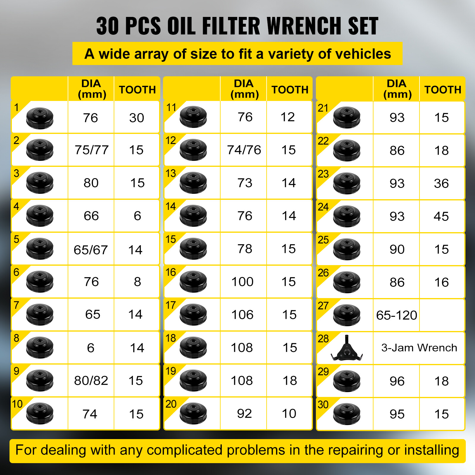 30 Pcs Oil Filter Cap Wrench Cup Socket Tool Set Mercedes BMW VW Audi Volvo Ford