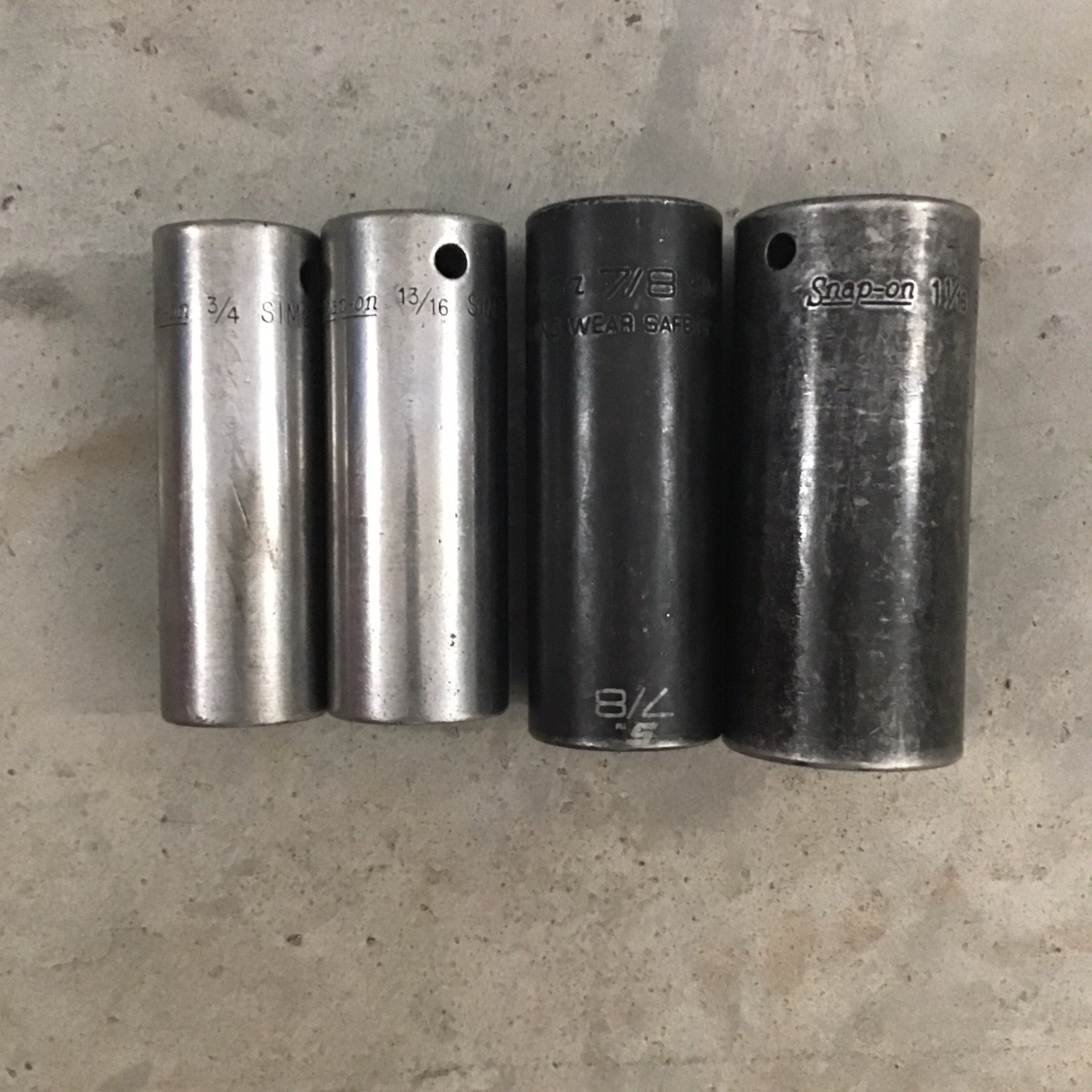 Snap-on SAE 4 pc. (3/4) (13/16) (7/8) (1-1/16) Deep Impact Socket Set 1/2 Drive