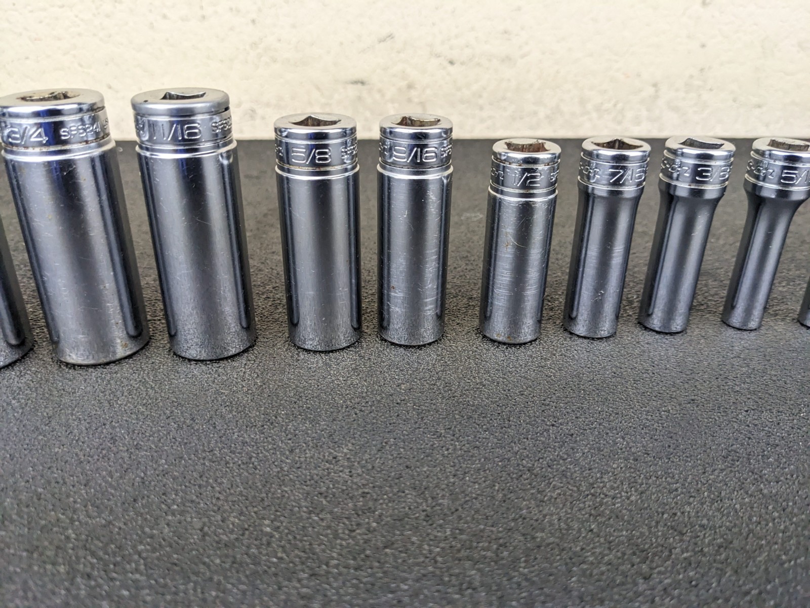 #bn942 Snap-on 211SFSY 1/4″ 7/8″ SAE 11-Piece 3/8″ Drive 6-Point Deep Socket Set