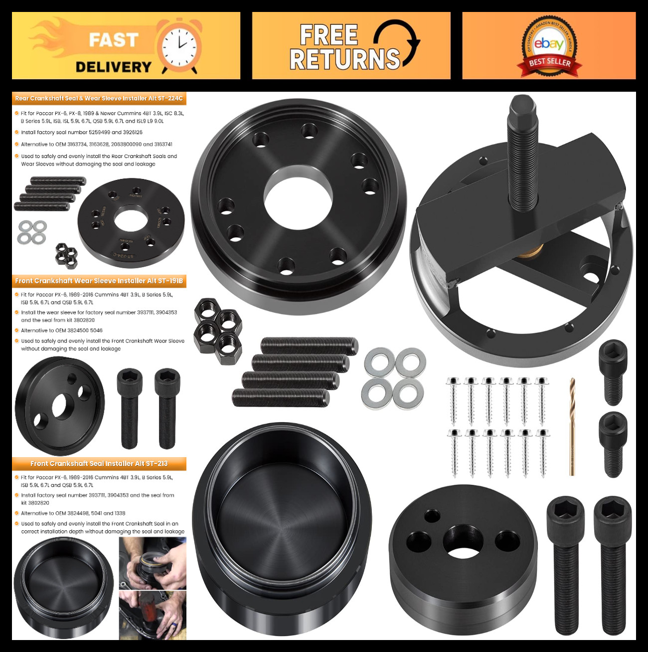 Crankshaft Seal Remover & Installer Tool Set for Cummins 3.9L 5.9L 6.7L 1989-201