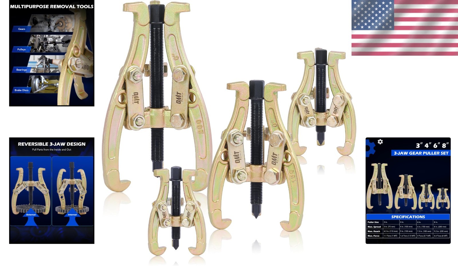 Versatile Gear Puller Tool Set – 3″ to 8″ Sizes for Safe Component Removal