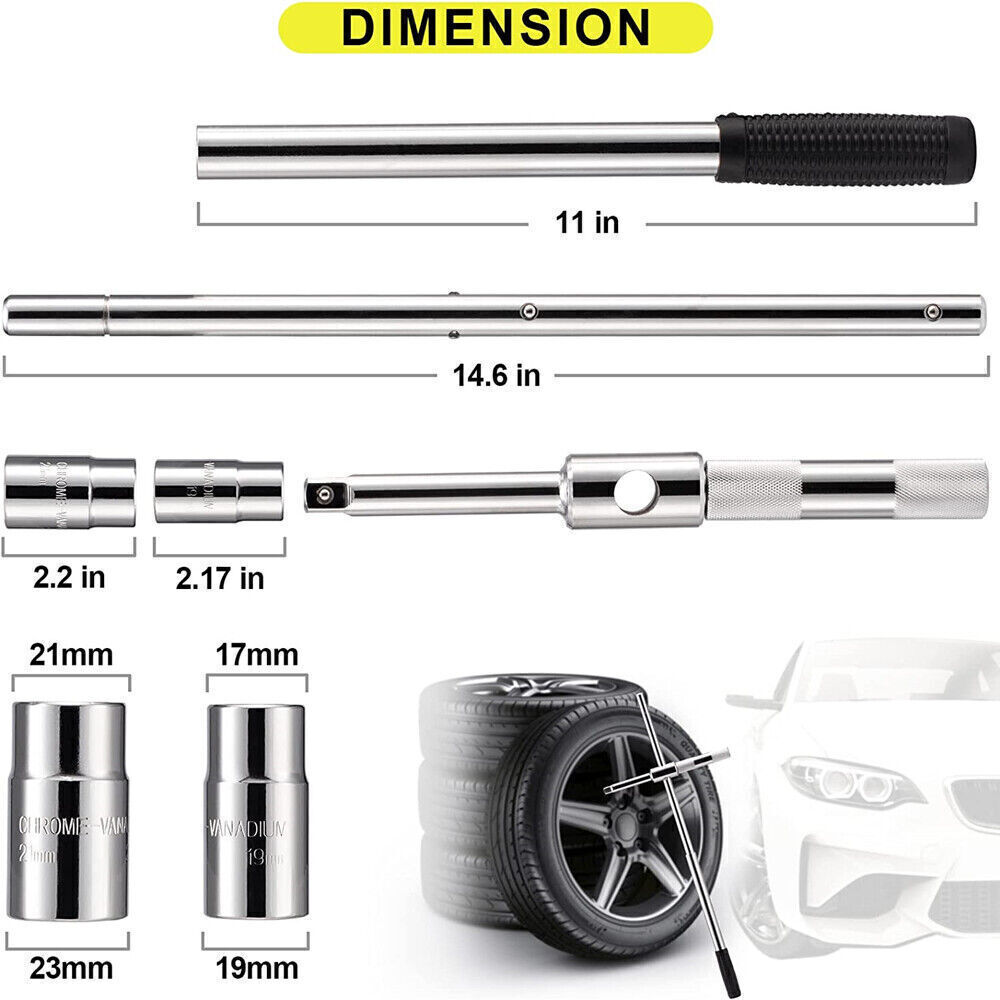 New Universal 23″ Extended Lug Wrench 4 Way Tire Iron Nut Wrench Set W/Socket US