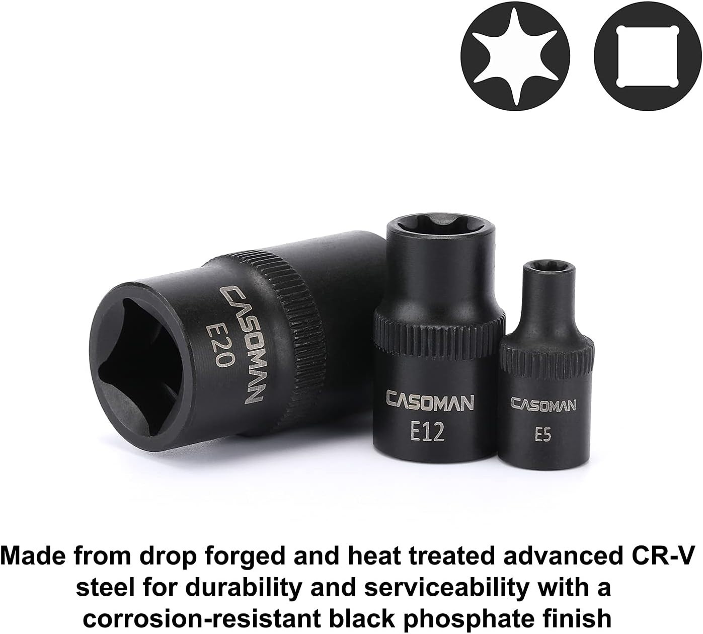 CASOMAN 107 Pieces Bit Socket Set, 1/4″, 3/8″ and 1/2″ Drive, One Size