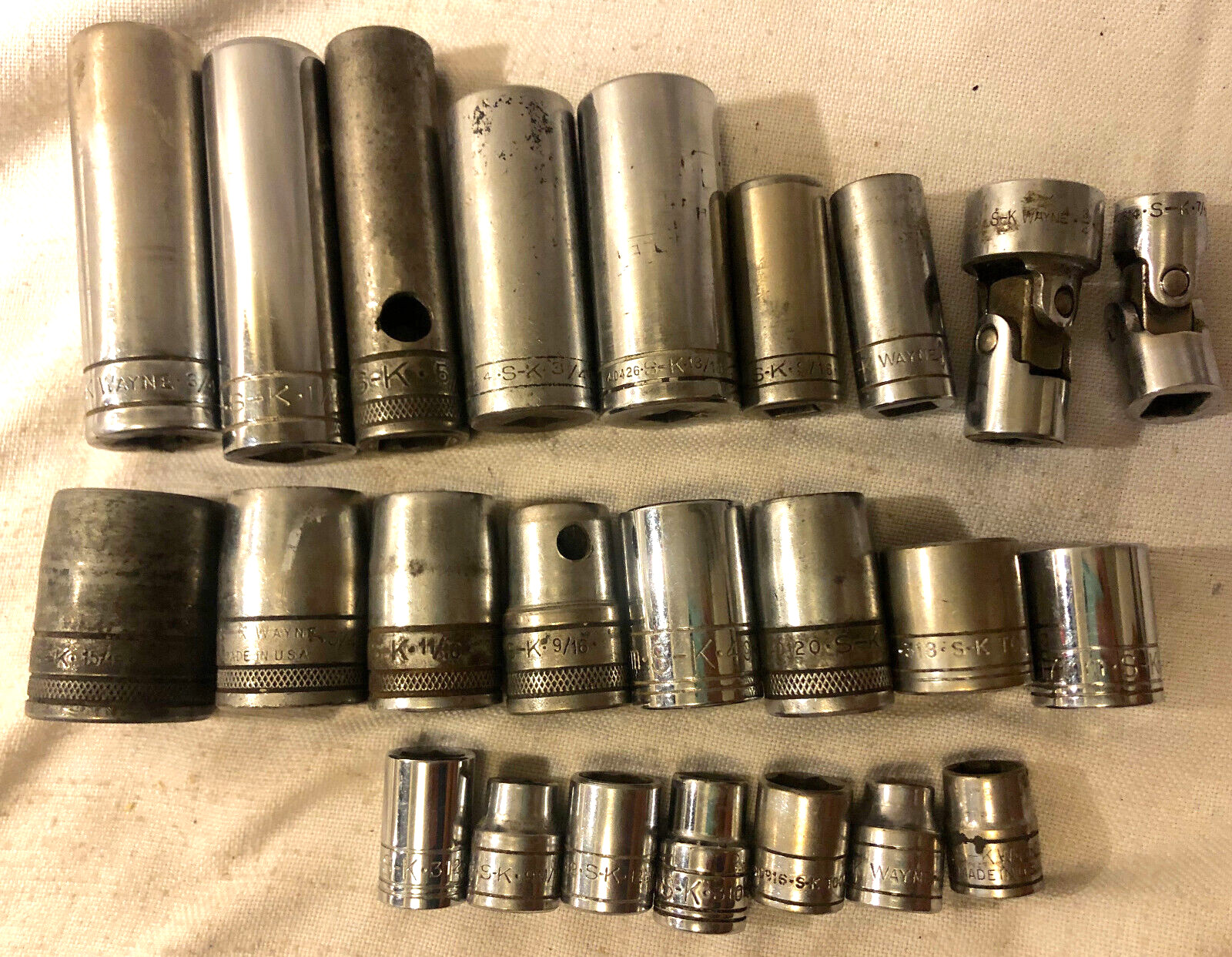 VTG S-K Tools 24pc 3/8″ &1/2″ dr socket Lot 1/2”-15/16” SAE & MM Short Deep Well